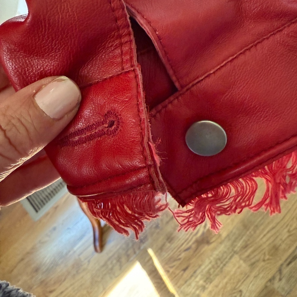 JKT NYC Alexa Patina Leather Jacket Frayed Hem Deep Red size large - Picture 5 of 8